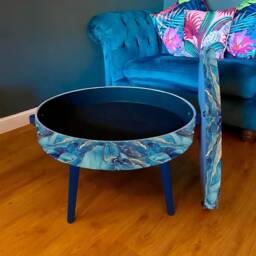 Round Coffee Table , Blue & Gold Marble Effect. Navy Metallic Table, Lift Off Top For Storage. End Lounge - thumbnail 3