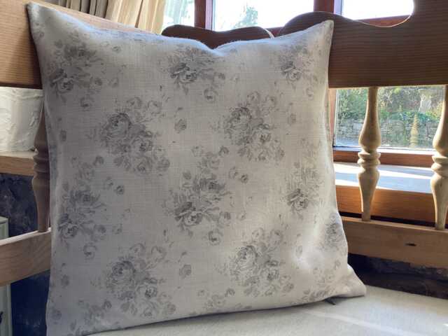 Handmade Linen Cushion Cover Millie Dove Grey Floral - image 1