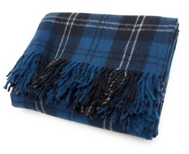 Scottish Ramsay Blue Tartan Wool Knee Blanket, Fringed Throw - image 1
