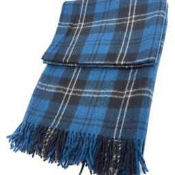 Scottish Ramsay Blue Tartan Wool Knee Blanket, Fringed Throw - thumbnail 2