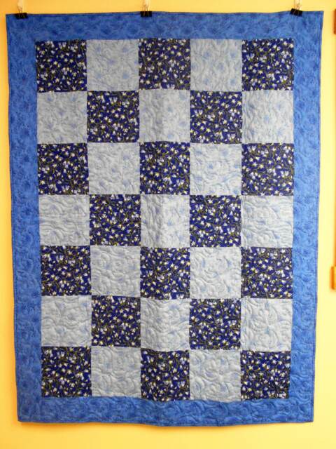 "Handmade Blue Floral Lap Quilt Cotton Throw - 48"" X 64" - image 1