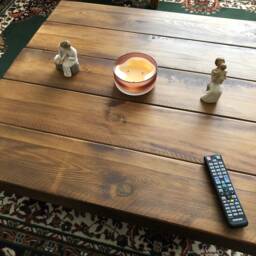 Hand-Crafted Square Pine Coffee Table - Railway Sleeper Style Chunky Dark Oak Finish - thumbnail 2