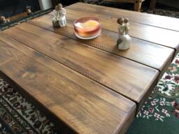 Hand-Crafted Square Pine Coffee Table - Railway Sleeper Style Chunky Dark Oak Finish - thumbnail 1