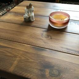 Hand-Crafted Square Pine Coffee Table - Railway Sleeper Style Chunky Dark Oak Finish - thumbnail 3