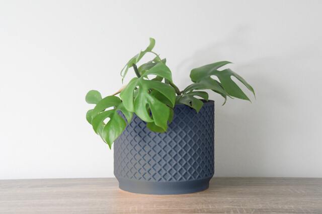 "Carolina Planter With Drainage & Saucer in Stone Blue, Lattice 3D-Printed Plant Pot, Small To Large Sizes 4"" 5"" 6"" 7"" 8" - image 1