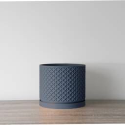 "Carolina Planter With Drainage & Saucer in Stone Blue, Lattice 3D-Printed Plant Pot, Small To Large Sizes 4"" 5"" 6"" 7"" 8" - thumbnail 2