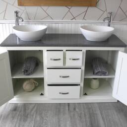 White Painted Bathroom Vanity Unit Cabinet Grey Quartz & Ceramic Basin 603Pgqcbc - thumbnail 3