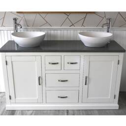 White Painted Bathroom Vanity Unit Cabinet Grey Quartz & Ceramic Basin 603Pgqcbc - thumbnail 2