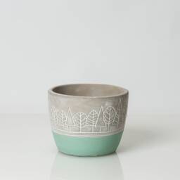 4 Inch Teal Forrest Pot, Tree Cache Etched Planter, Decorated Woodland Pot - thumbnail 3