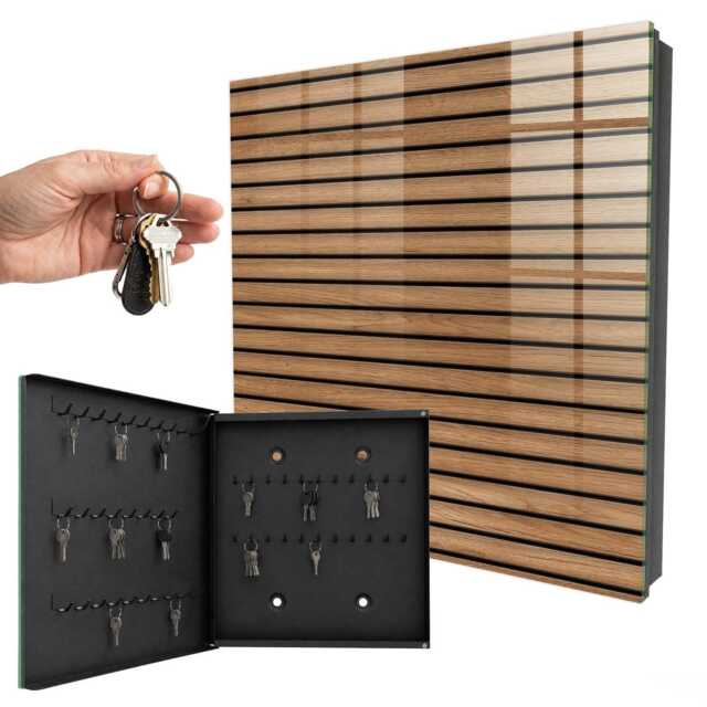 Wooden Panels Wall Mounted Key Cabinet, Brown Box For Home, Minimalist Textures, Lovers Of Natural Materials - image 1