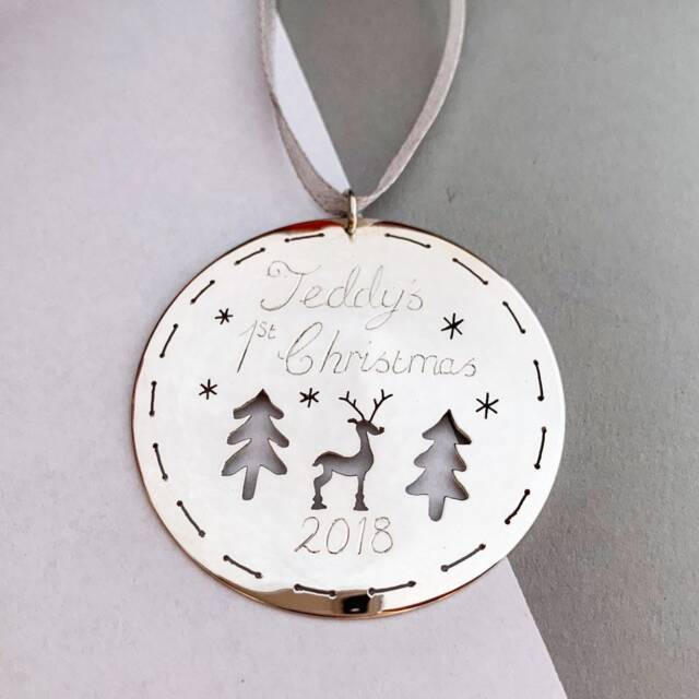 sterling Silver Personalised Babies 1st Christmas Tree Decoration - image 1