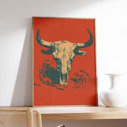 Longhorn Skull Wall Art Poster, Vintage Western Illustration Print - thumbnail 2