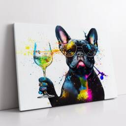French Bulldog Toasting Drink Dog Pet Abstract Modern Painting Wall Art, Framed Canvas Poster Print, Home Kitchen Office Room Decor, Gifts - thumbnail 2