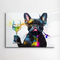 French Bulldog Toasting Drink Dog Pet Abstract Modern Painting Wall Art, Framed Canvas Poster Print, Home Kitchen Office Room Decor, Gifts - thumbnail 3