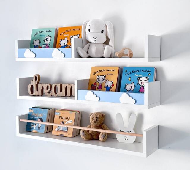 White Floating Shelves Nursery, Scandinavian Kids Bookshelf, Set Of 3 - image 1