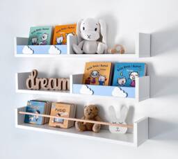White Floating Shelves Nursery, Scandinavian Kids Bookshelf, Set Of 3 - thumbnail 1