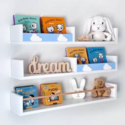 White Floating Shelves Nursery, Scandinavian Kids Bookshelf, Set Of 3 - thumbnail 3