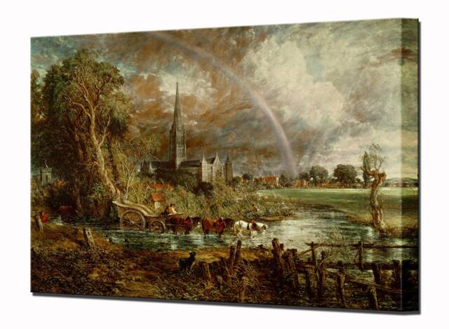 John Constable, Wall Decor Canvas Print, Salisbury Cathedral From The Water Meadows, Ready To Hang, Art - image 1