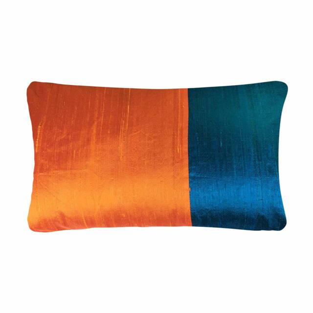 Teal & Burnt Orange Colorblock Silk Pillow Cover, House Warming, Entryway Throw Pillow, Decorative Case, Modern Pillows - image 1