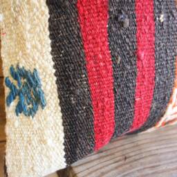 3050cm - 1220In Handwoven Vintage Kilim Cushion Pillow Cover - Brocaded Band With Stripes White Blue Orange Red Black - thumbnail 3