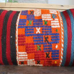 3050cm - 1220In Handwoven Vintage Kilim Cushion Pillow Cover - Brocaded Band With Stripes White Blue Orange Red Black - thumbnail 2