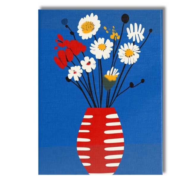Scandinavian Folk Art Wildflower Bouquet in Striped Vase Canvas Wall Print Decor Picture Ready To Hang - image 1
