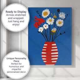Scandinavian Folk Art Wildflower Bouquet in Striped Vase Canvas Wall Print Decor Picture Ready To Hang - thumbnail 3