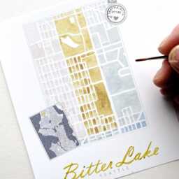 Bitter Lake Seattle Neighborhood Map Watercolor Print Washington City Block Plan - Art Print Downtown Wall Realtor Gift Local - thumbnail 3