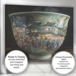 Traditional Chinese Market Street Porcelain Bowl Artwork Canvas Wall Art Print Decor Picture Ready To Hang - thumbnail 3