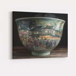Traditional Chinese Market Street Porcelain Bowl Artwork Canvas Wall Art Print Decor Picture Ready To Hang - thumbnail 4
