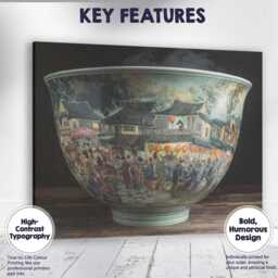 Traditional Chinese Market Street Porcelain Bowl Artwork Canvas Wall Art Print Decor Picture Ready To Hang - thumbnail 1