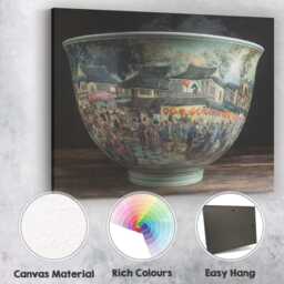 Traditional Chinese Market Street Porcelain Bowl Artwork Canvas Wall Art Print Decor Picture Ready To Hang - thumbnail 2