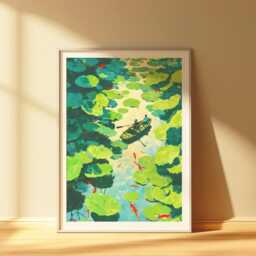 Koi Pond Art Print - Japanese Lily Pad Poster Monet Style Nature Wall Zen Home Decor Peaceful Gift - thumbnail 2