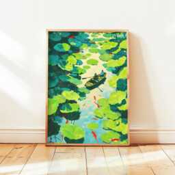 Koi Pond Art Print - Japanese Lily Pad Poster Monet Style Nature Wall Zen Home Decor Peaceful Gift - thumbnail 3
