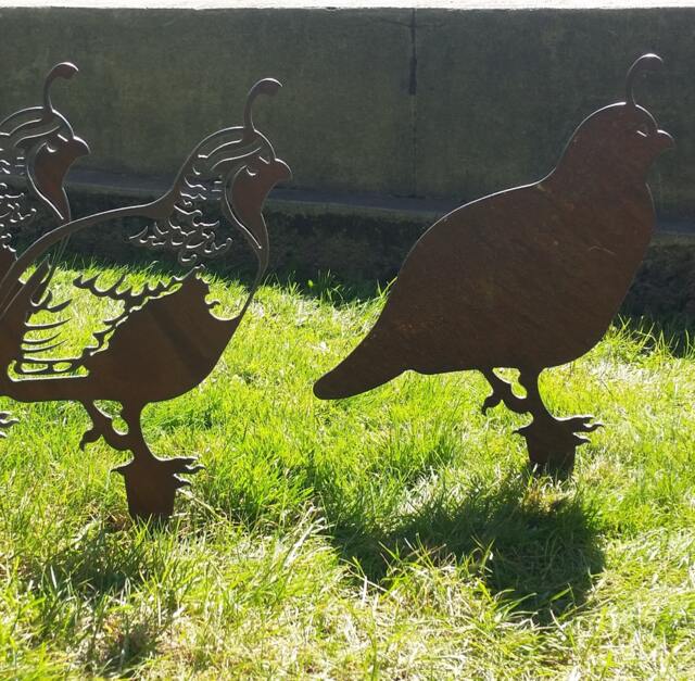 Rustic Recycled Steel Quail Family Garden Art, Set Of 5 - image 1