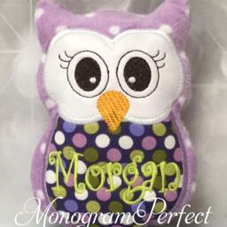 Morgan - Already Personalized Purple Polka Dot Mini Owl Baby Rattle - Ready To Ship - thumbnail 2