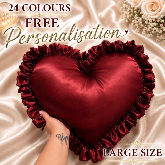 Luxury Large Satin Frilled Heart Pillow Handmade Romantic Decorative Cushion Valentines Gift Coquette Bedroom Decor - image 1