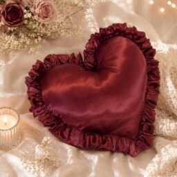Luxury Large Satin Frilled Heart Pillow Handmade Romantic Decorative Cushion Valentines Gift Coquette Bedroom Decor - thumbnail 2
