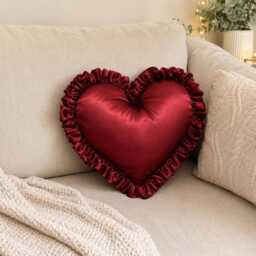 Luxury Large Satin Frilled Heart Pillow Handmade Romantic Decorative Cushion Valentines Gift Coquette Bedroom Decor - thumbnail 3