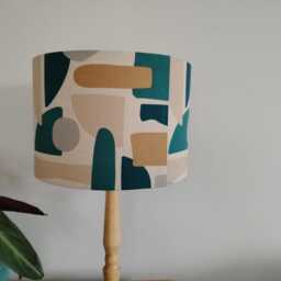 Teal Retro Lampshade Blue Grey Modern Geometric Shapes Handmade Cotton Fabric Lamp Shade Table Floor Or Ceiling Pendant Various Sizes - thumbnail 3