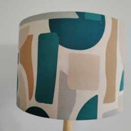 Teal Retro Lampshade Blue Grey Modern Geometric Shapes Handmade Cotton Fabric Lamp Shade Table Floor Or Ceiling Pendant Various Sizes - thumbnail 2