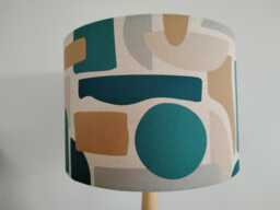 Teal Retro Lampshade Blue Grey Modern Geometric Shapes Handmade Cotton Fabric Lamp Shade Table Floor Or Ceiling Pendant Various Sizes