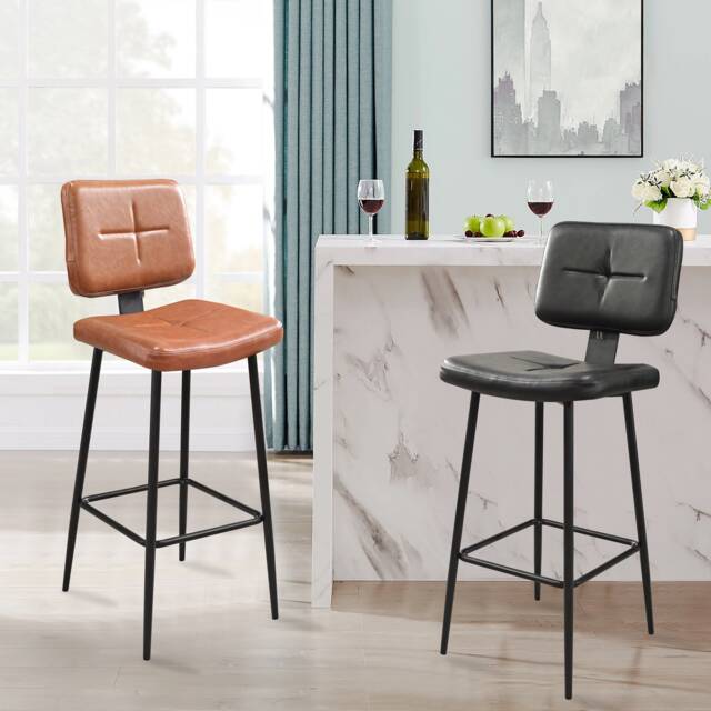 Industrial Diner Bar Stool Faux Leather Counter Height Stool, 72cm - image 1