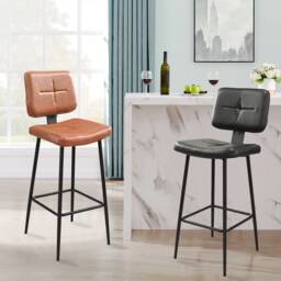 Industrial Diner Bar Stool Faux Leather Counter Height Stool, 72cm - thumbnail 1