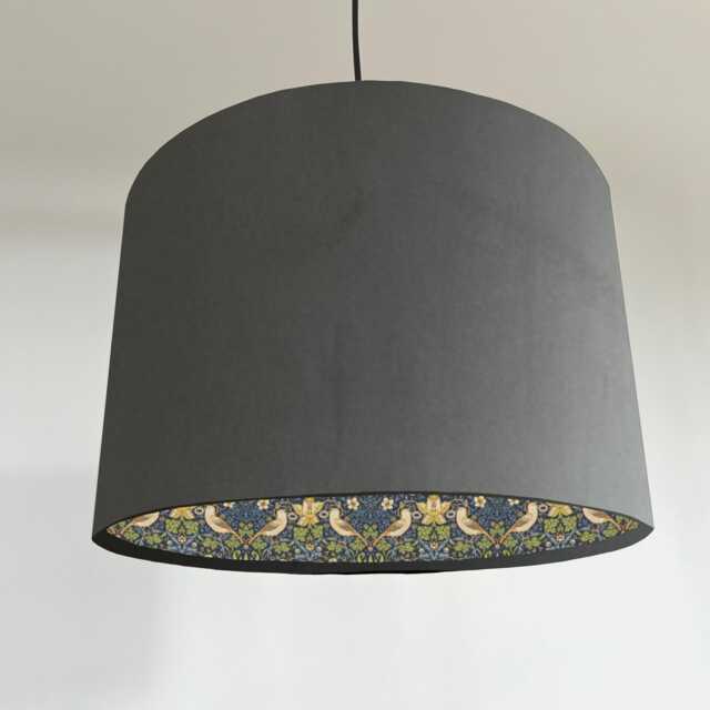 Grey Velvet Drum Lampshade/ Ceiling Shade William Morris Strawberry Thief Blue Interior - image 1