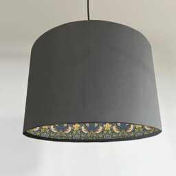 Grey Velvet Drum Lampshade/ Ceiling Shade William Morris Strawberry Thief Blue Interior