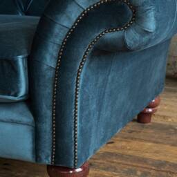 Large British Handmade 3 Seater Duck Egg Blue Velvet Fabric Chesterfield Sofa - thumbnail 3