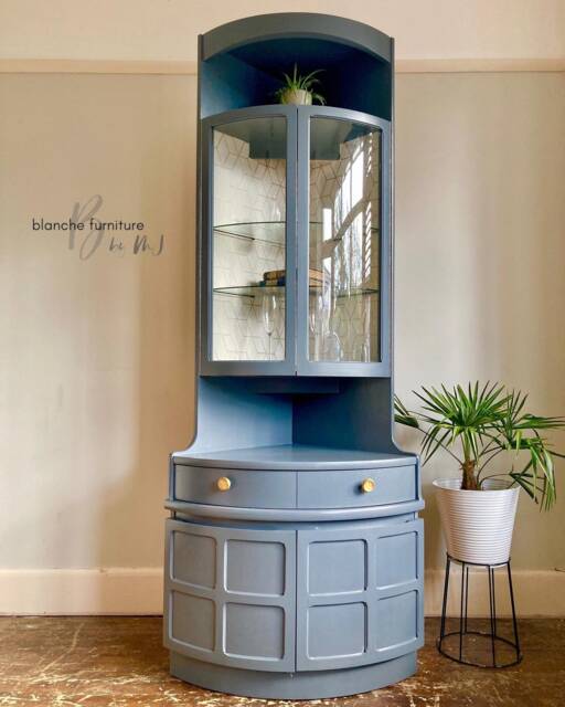 Tall Mid Century Modern Nathan Corner Drinks Cabinet - Soapstone Grey Bar Unit - image 1