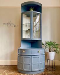 Tall Mid Century Modern Nathan Corner Drinks Cabinet - Soapstone Grey Bar Unit