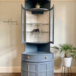 Tall Mid Century Modern Nathan Corner Drinks Cabinet - Soapstone Grey Bar Unit - thumbnail 3
